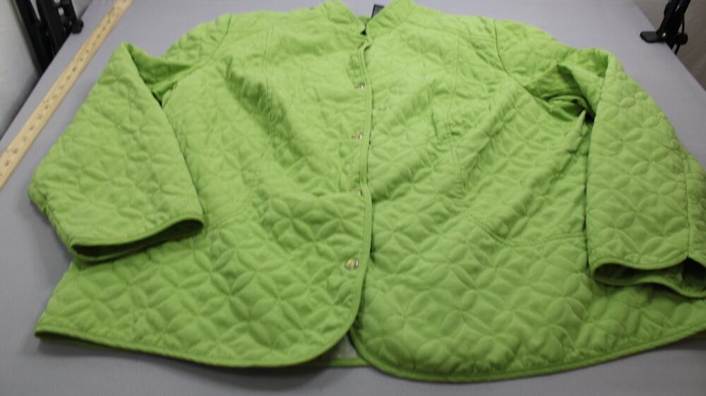 Vintage R.Q.T. Woman Jacket Womens 2X Green Geometric Quilted Collared Y2K Era